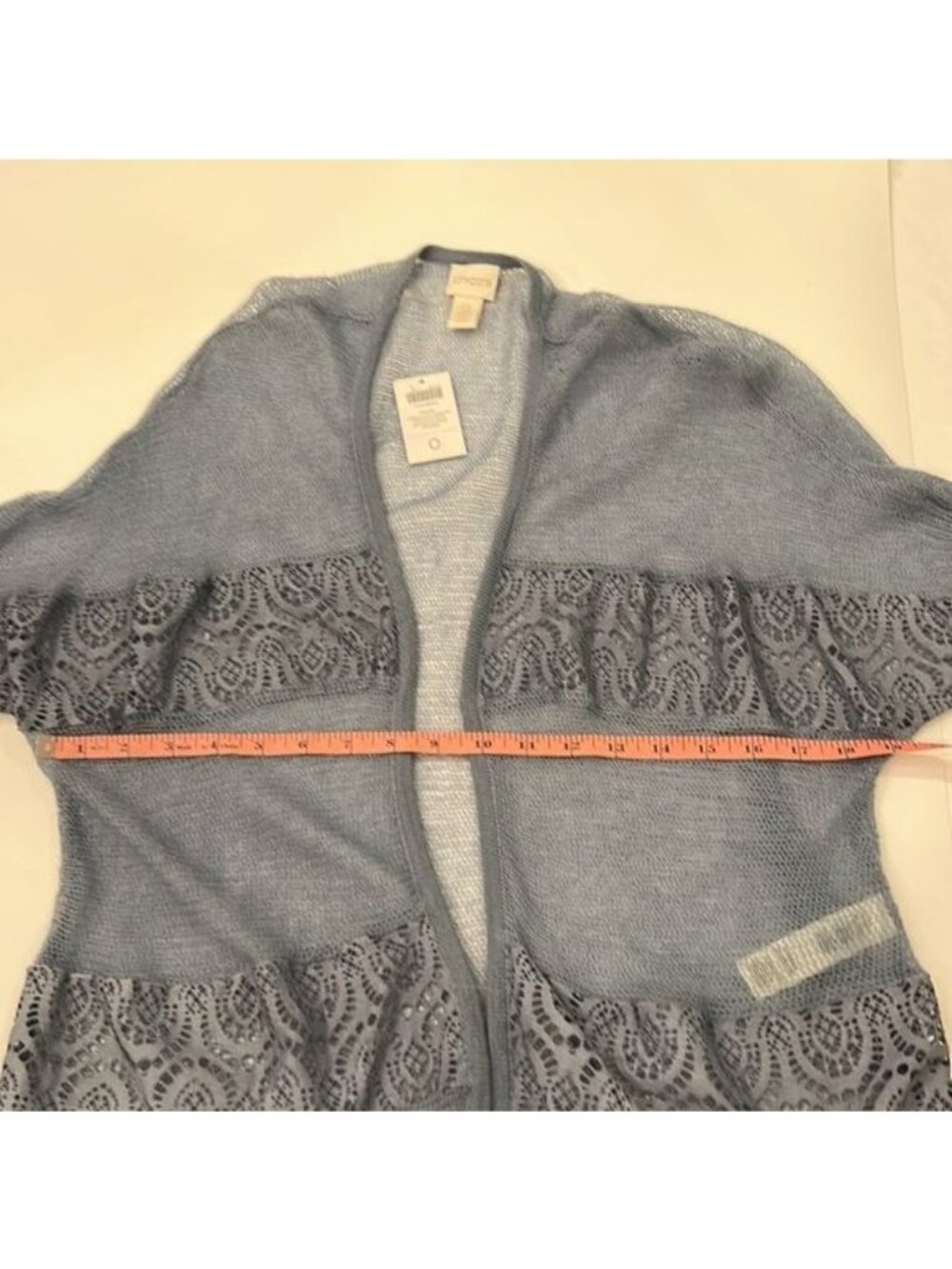 Chico’s Sweater Larkyn Lace Cardigan Western Bluebird Color Small Chico’s 0 NWT - Picture 13 of 13